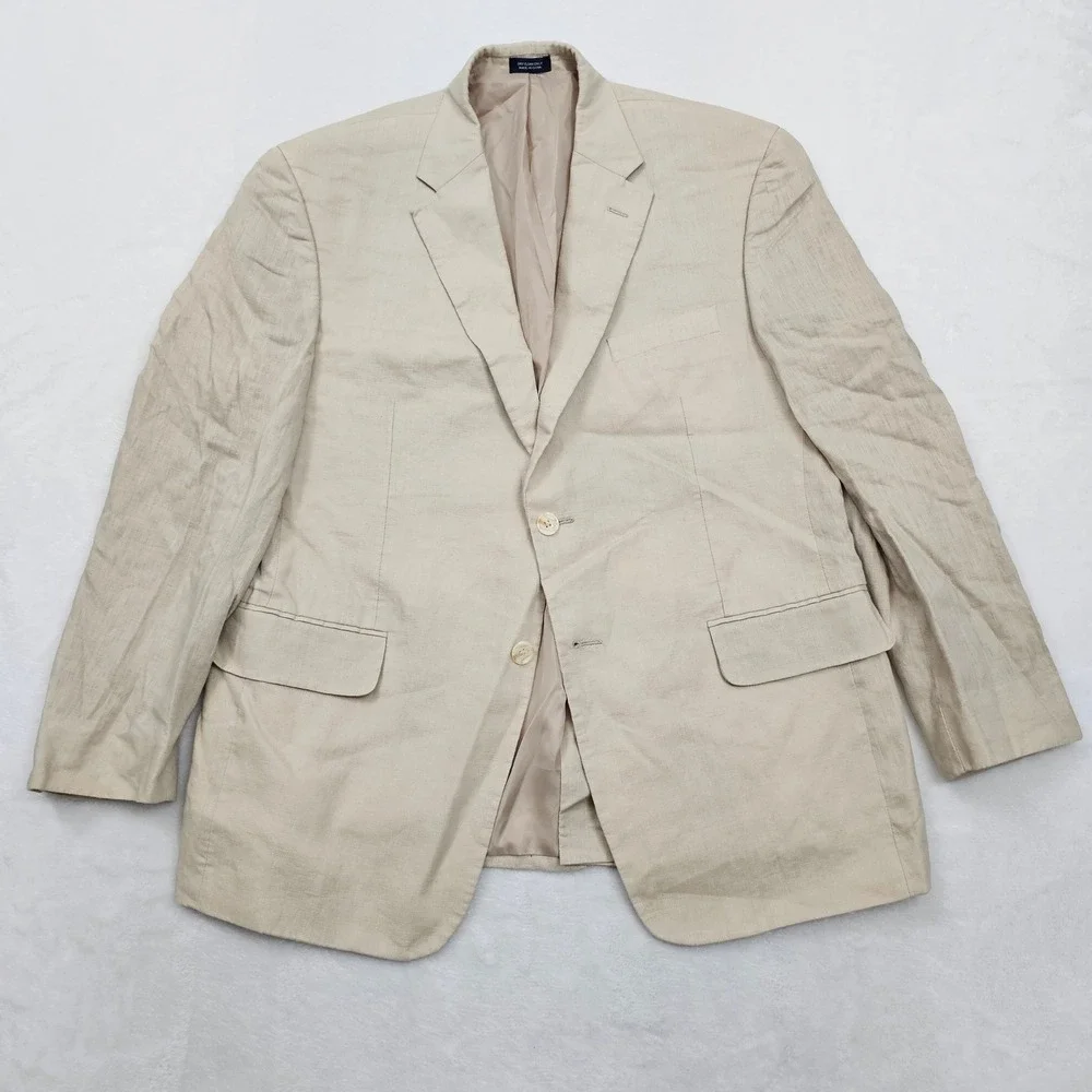 Saddlebred Blazer Mens 42S Beige Linen Two Button Coastal Old Money Preppy